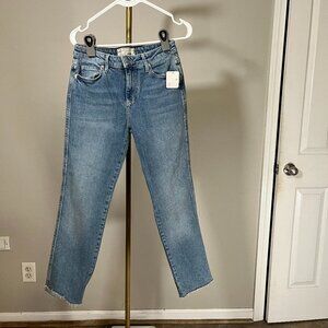 Free People NWT Straight Leg Jeans Size 25 Raw Hem Medium Wash